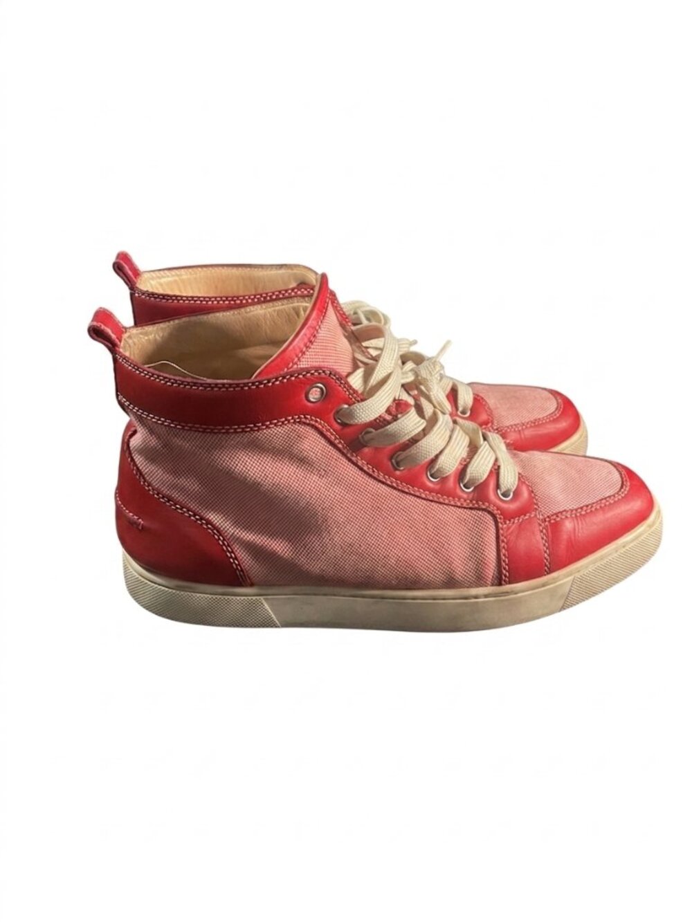 Christian Louboutin Louis Orlato Red High Top Sneakers Mesh Leather SZ 9.5